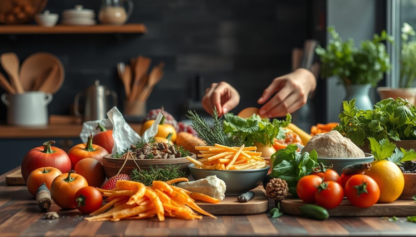 Fresh seasonal ingredients arranged for home cooking
